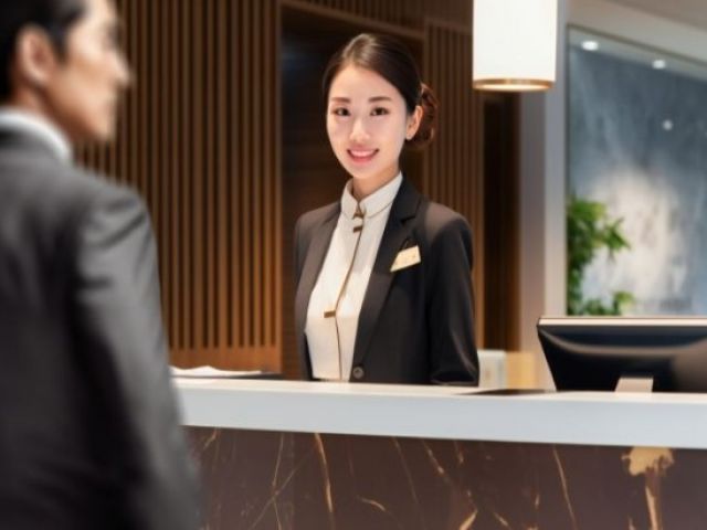 ラウンジ兼フロント業務です。
