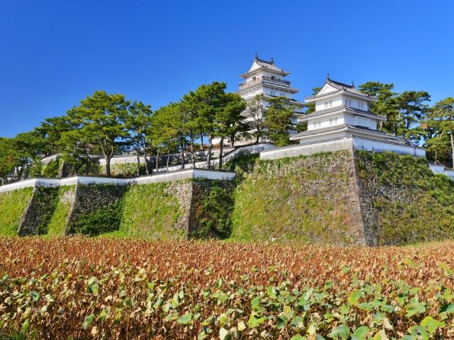 島原城。「水の都」島原の散策もたのしい。具雑煮やそうめん、かんざらしなどグルメも多数。