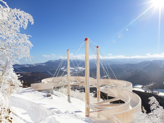 標高1088mから雪山の絶景を眺める「霧氷テラス」
