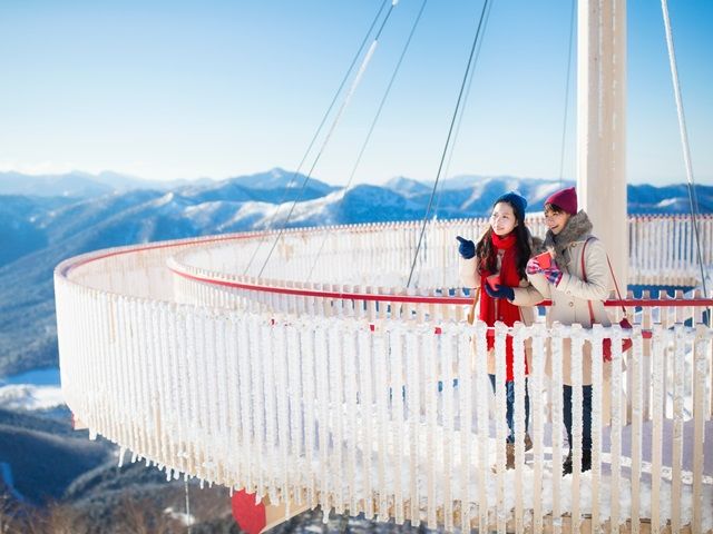 標高1088mから雪山の絶景を眺める「霧氷テラス」