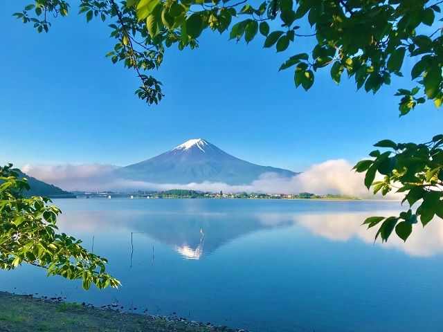 河口湖に臨む富士山は絶景!!
写真は実際に勤務したスタッフさんがとってくれました★