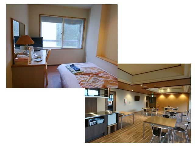 寮は館内のお部屋で完全個室になります・下写真は食堂になります