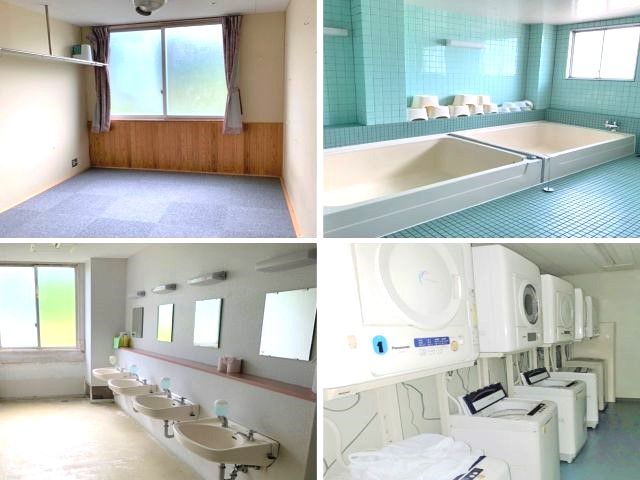 寮部屋内、共同のお風呂の様子です。センターハウス内に寮があるので出勤も楽です!!