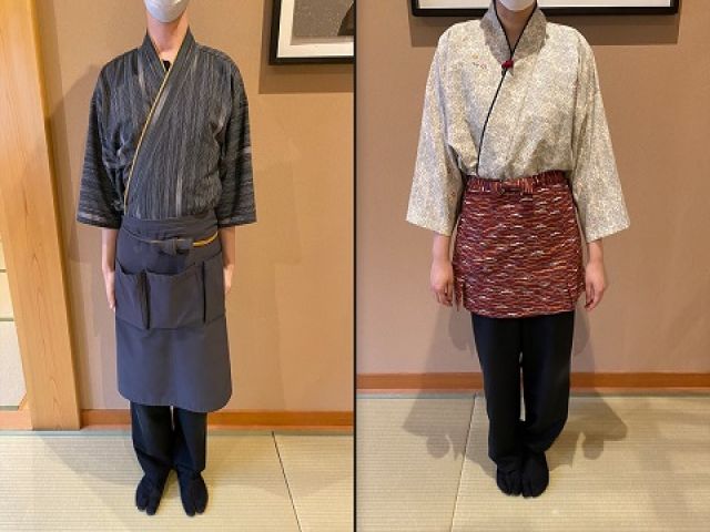 制服は作務衣です。
動きやすいのが良いですよね☆