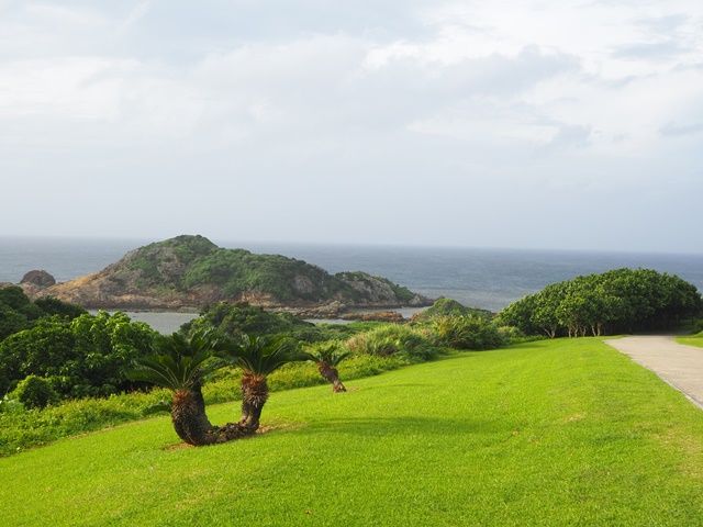 敷地内の芝生をキレイに整えていただきます。写真のとおり、敷地から海が見える環境です♪