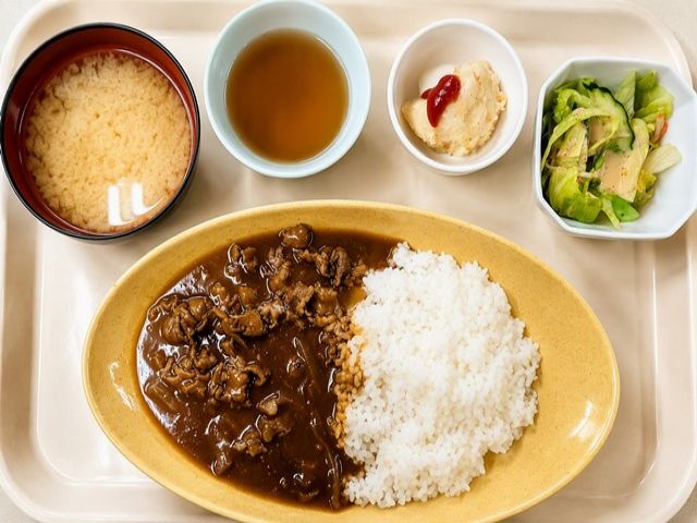 【食事】3食付きで美味しいと好評！
（昼：ハヤシライス）
