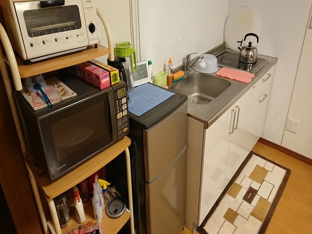 共有スペース!!
調理器具もあるので自炊もできますね!!