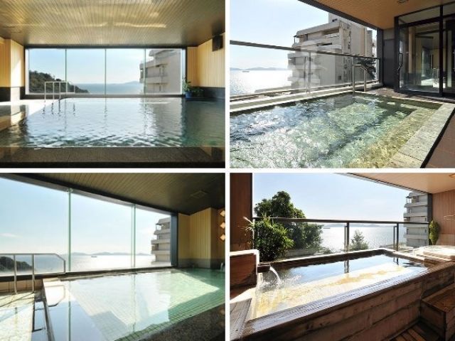 お風呂は館内温泉入浴可♪
海を眺めながらの温泉、癒されますよ～！