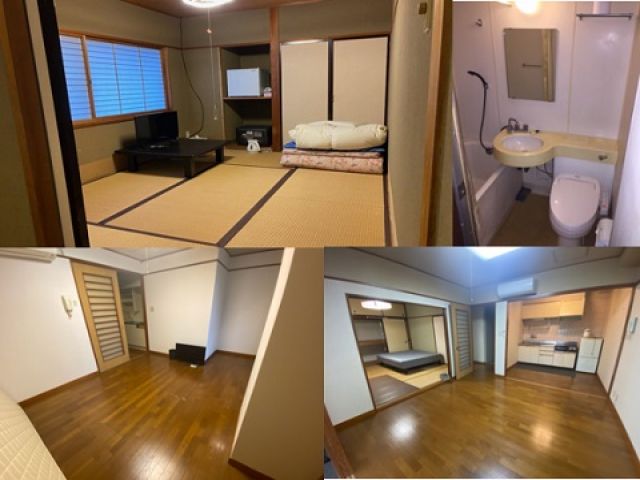 【左上】館内寮内観【右上】館内寮風呂トイレ
【左下】館外寮IR内観【右上】館外寮2DK内観
