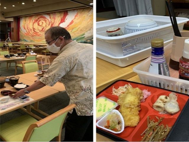 レストランでの制服はかりゆし支給です♪夜もお弁当の支給がありお金がかからないのが嬉しい!!