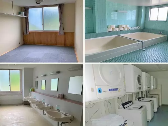 寮部屋内、共同のお風呂の様子です。センターハウス内に寮があるので出勤も楽です!!