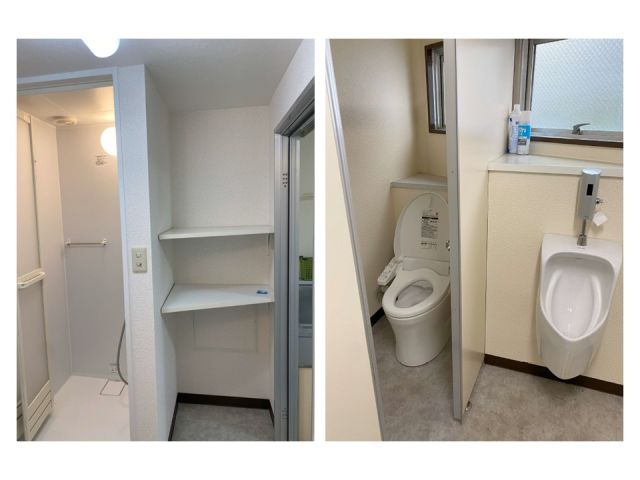 お手洗い、シャワーブースは共同ですが、しっかり綺麗！