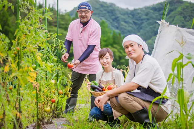 農業にいそしむ娘夫婦とシニア イメージ