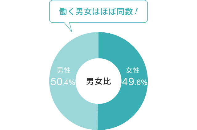 男女比：男女ほぼ同じ割合