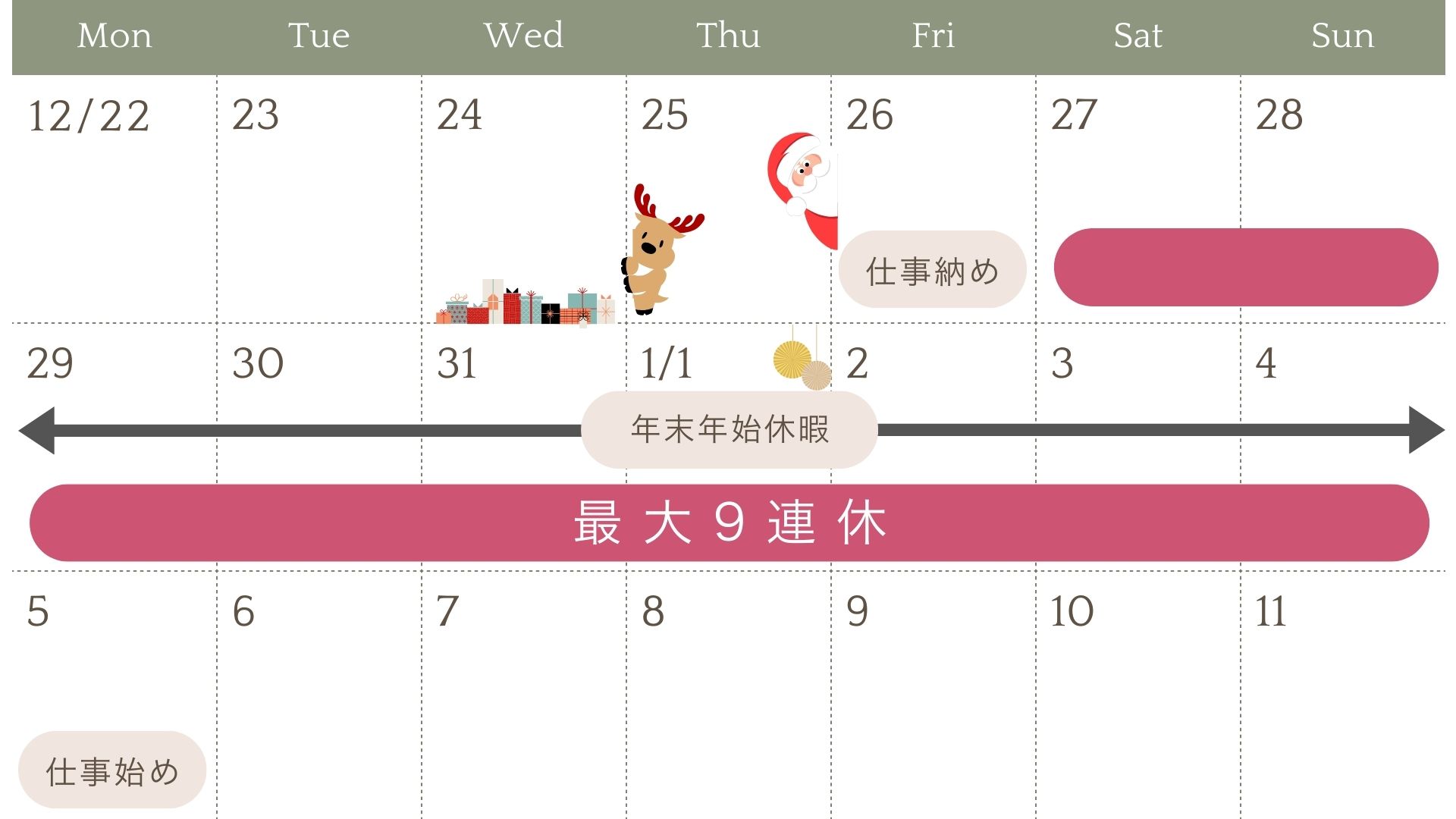 年末年始休暇カレンダー